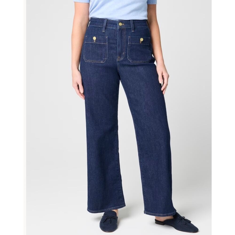 J.Crew Full-Length Slim Wide-Leg Jeans Dark Wash High Rise Patch Pocket Size 26